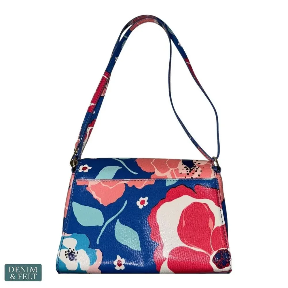 Kate Spade Floral Saffiano Leather Crossbody Blue Multi Print Bag‎ w Dust Bag